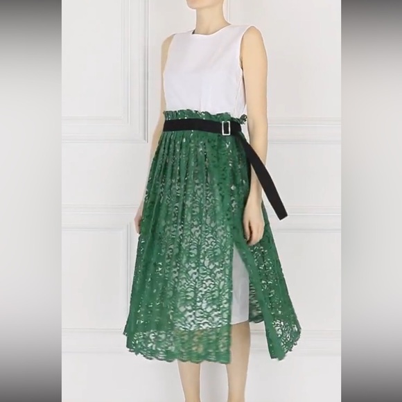 ERIKA CAVALLINI Dresses & Skirts - GORGEOUS ERIKA CAVALLINI WHITE DRESS W/ GREEN LACE OVERLAY - MADE IN ITALY -EUC